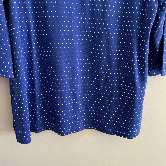 Quacker Factory Sz L Blue Polka Dot Pearl Charm Keyhole 3/4 Sleeve T-Shirt NWOT - Picture 2 of 11